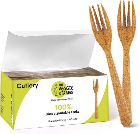 Premium Quality100% Biodegradable Cutlery Made of Vegetable Fibers, 300 PCS of 6.7" Long Heavy-Duty and Splinter Free Eco-Friendly Spoons, Forks & Knives, Perfect Sustainable Cutlery for All Occasions in Saudi Arabia