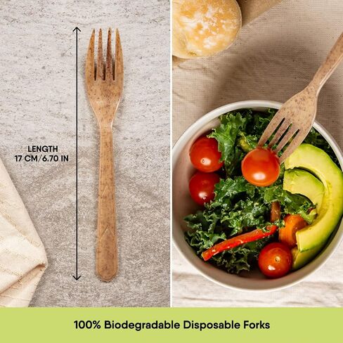 Premium Quality100% Biodegradable Cutlery Made of Vegetable Fibers, 300 PCS of 6.7" Long Heavy-Duty and Splinter Free Eco-Friendly Spoons, Forks & Knives, Perfect Sustainable Cutlery for All Occasions in Saudi Arabia
