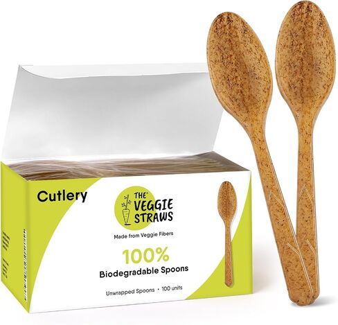 Premium Quality100% Biodegradable Cutlery Made of Vegetable Fibers, 300 PCS of 6.7" Long Heavy-Duty and Splinter Free Eco-Friendly Spoons, Forks & Knives, Perfect Sustainable Cutlery for All Occasions in Saudi Arabia