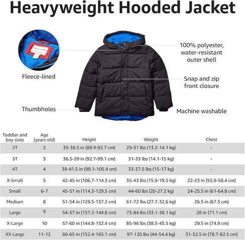 Amazon Essentials Babies, Toddlers, and Boys' Heavyweight Hooded Puffer Jacket in Saudi Arabia
