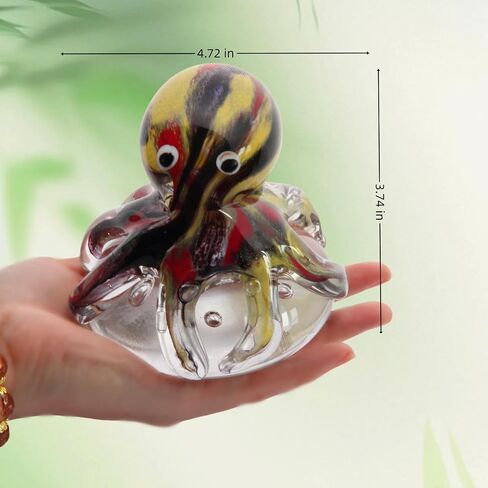 Hand-Blown Glass Octopus Figurine - Colorful Octopus-Vibrant Ocean Theme Décor for Home, Office, Aquarium，Shelf Display-Glass Paperweight in Saudi Arabia