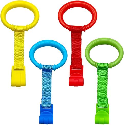 codree 8PCS 4 Colors Baby Playpen Pull up Rings- Baby Crib Pull up Rings- Baby Walking Exercises Assistant Rings- Baby Bed Stand Up Rings Baby Cot Hanging Rings for Infant Baby Toddler in Kuwait