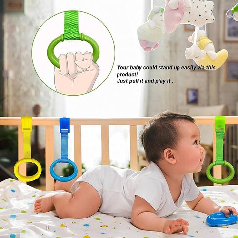 codree 8PCS 4 Colors Baby Playpen Pull up Rings- Baby Crib Pull up Rings- Baby Walking Exercises Assistant Rings- Baby Bed Stand Up Rings Baby Cot Hanging Rings for Infant Baby Toddler in Kuwait