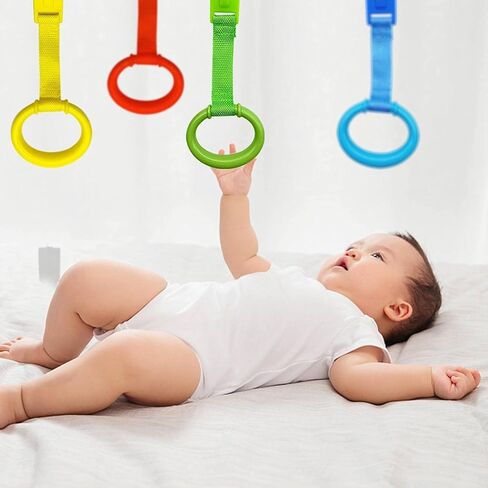codree 8PCS 4 Colors Baby Playpen Pull up Rings- Baby Crib Pull up Rings- Baby Walking Exercises Assistant Rings- Baby Bed Stand Up Rings Baby Cot Hanging Rings for Infant Baby Toddler in Kuwait