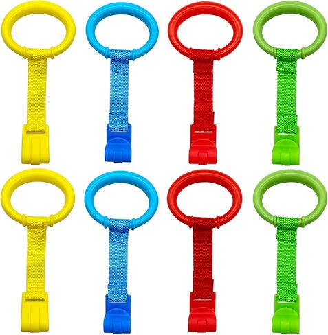 codree 8PCS 4 Colors Baby Playpen Pull up Rings- Baby Crib Pull up Rings- Baby Walking Exercises Assistant Rings- Baby Bed Stand Up Rings Baby Cot Hanging Rings for Infant Baby Toddler in Kuwait