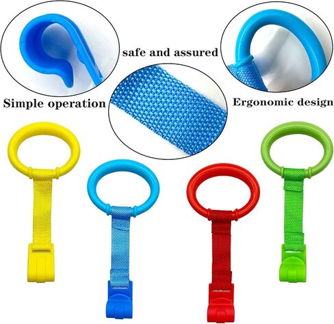 codree 8PCS 4 Colors Baby Playpen Pull up Rings- Baby Crib Pull up Rings- Baby Walking Exercises Assistant Rings- Baby Bed Stand Up Rings Baby Cot Hanging Rings for Infant Baby Toddler in Kuwait