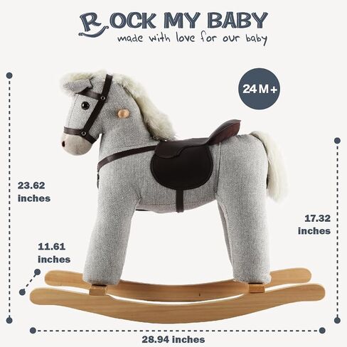 Rock My Baby Rocking Horse, Dark Brown Horse Rocker for Toddlers 18M+, Plush Ride on Horse Toy with Realistic Sound,Soft Stuffed Filling, CPC Certified in Saudi Arabia