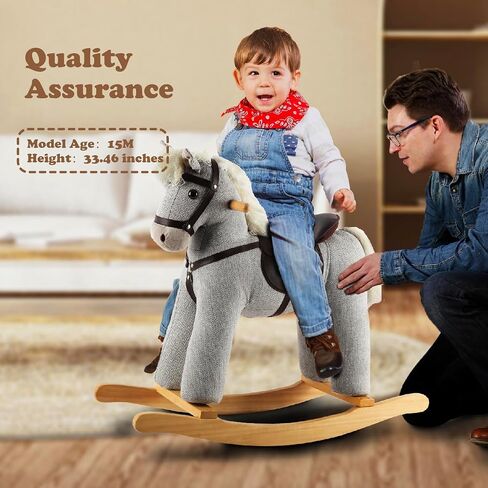 Rock My Baby Rocking Horse, Dark Brown Horse Rocker for Toddlers 18M+, Plush Ride on Horse Toy with Realistic Sound,Soft Stuffed Filling, CPC Certified in Saudi Arabia