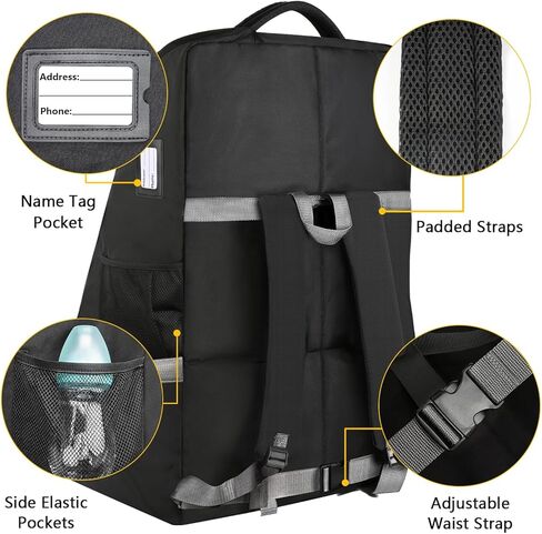YOREPEK Padded Car Seat Travel Bag Backpack for Airplane, Heavy Duty Car Seat Bags for Air Travel, Carseat Cover for Airplane Travel with Shoulder Strap, Car Seats Carrier for Airport, Black in Saudi Arabia