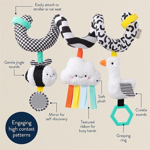 Itzy Ritzy Spiral Car Seat & Stroller Activity Toy - Stroller & Car Seat Toys for Ages 0 Months and Up - Hanging Toys Include Clinking Rings, Mirror and Textured Ribbons (Rainbow) in Saudi Arabia