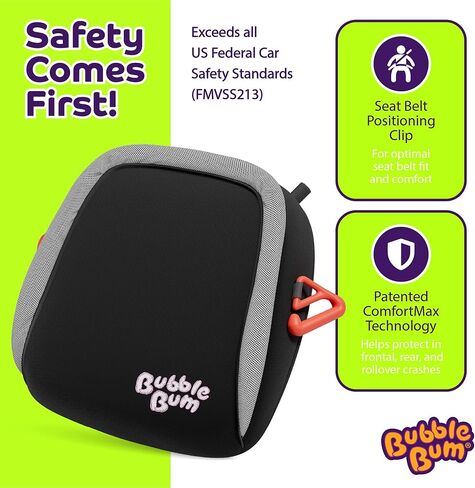 Bubblebum Booster Car Seat, Inflatable Booster Seat for Kids, Travel Carseat, Backless Portable Child Safety Seats for Car, Inflatable Seats for Cars 40-100 lbs, for 4 Year Old + Toddler, Kid - Black in Saudi Arabia