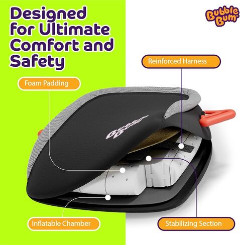 Bubblebum Booster Car Seat, Inflatable Booster Seat for Kids, Travel Carseat, Backless Portable Child Safety Seats for Car, Inflatable Seats for Cars 40-100 lbs, for 4 Year Old + Toddler, Kid - Black in Saudi Arabia