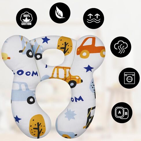 Baby Travel Pillow, Upgrade U-Shape Infant Pillow for Car Seat Pushchair and Stroller, Soft Comfortable Sleep Cushion for Kids Newborn and Toddler -Flower Red, Medium in Saudi Arabia
