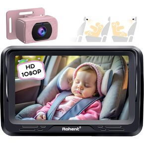 Rohent Baby Car Camera HD 1080P - Rear-Facing Infant Monitor with Night Vision, 150° Wide-Angle Lens, Anti-Glare Screen, Easy Install, 360° Adjustable Display