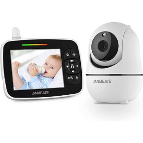 ANMEATE Baby Monitor with Remote Pan-Tilt-Zoom Camera,Large Display Video Baby Monitor with Camera and Audio |Infrared Night Vision |Two Way Talk | Room Temperature| Lullabies and 960ft Range（Black）