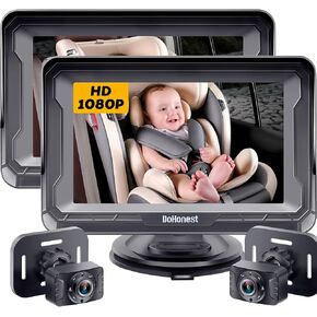 DoHoHonest Baby Car Camera 7 بوصة: USB Plug وتشغيل سهلة الإعداد بزاوية 360 درجة متتالية الكاميرا الخلفية اثنين من الأطفال HD 1080p خلفي في مواجهة مقعد السيارة واضحة الرؤية الليلية -V9 أسود