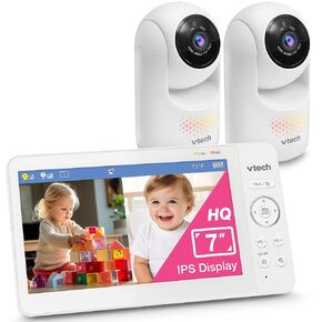 VTech Upgraded 7" Baby Monitor, Advanced HQ Max, Pan Tilt Zoom Video Baby Monitor with Camera and Audio, IPS Screen, Touch Control Multi-Color Night Light, 2-Way Talk, Lullabies, No WiFi