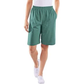 AmeriMark Women’s Shorts - Full Elastic Waist Athletic Bermuda Shorts - Ladies 100% Cotton Pull-On Golf Shorts with Pockets