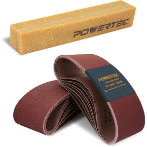 أحزمة الصنفرة Powertec 10pk 4x36 ، 40 أكسيد الألومنيوم الحصباء ، 4 × 36 بوصة للأحزمة الرملية لحزام الحزام وصنفرة القرص ، ورق الصنفرة ، والأعمال الخشبية ، وأعمال المعادن ، والطلاء ، وإزالة الصدأ (110620)