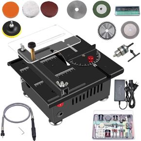 Mini Table Saw for Crafts, Mini Multifunctional Table Saw with 7-Level Speed Adjustable Power Supply 100W 6000RPM Adjustable Saw Blade Height for Cut Metal Wood Plastic Acrylic