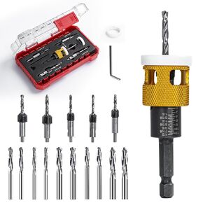 15 Pcs Countersink Drill Bit Set with Low Friction Depth Stop, HSS M2 Bits Tapered Head1/8 9/64" 5/32" Drill+3/8" 82° Counter-Bore,11/64" 3/16" Drill+ 1/2" 82° Counter Bore,1/4" Hex Shank(Red)