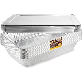EHOMEA2Z Large Aluminum Pans With Lids Disposable Full Heavy Duty Roasting, Broiling, Baking, Catering Pans 21x13x3 (15, Full-Size w/Lids)