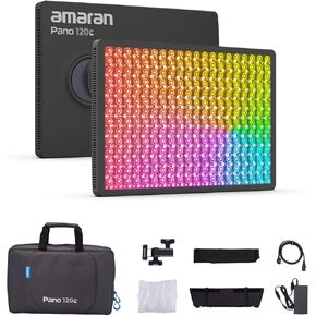 Amaran Pano 120c Kit 120W RGBWW LED لوحة فيديو التحكم في التطبيق ، CCT 2،300K-10،000K FIROGUROGENCE STODIO STUDIO W/12 مشاهد/دعم USB-C PD/لتسجيل التصوير في الهواء الطلق (الفحم)