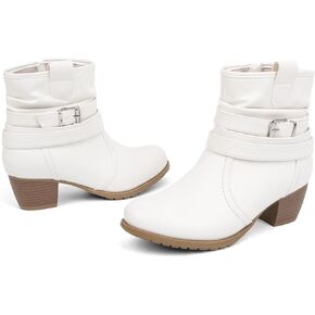 VJH confort Women's Mid Calf Boots,Round Toe Comfort Low Heel Slouchy Dress Booties with Buckle Strap Side Zipper in Saudi Arabia