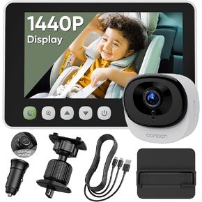 bonoch 5" 1440P Baby Car Camera - 360 Degree Rotating Wide View Backseat Monitor, USB Powered with Charger, Easy Setup Baby Rear Facing Car Seat Camera, Night Vision