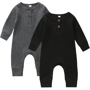 Infant Baby Boy Girl 2 Pack Solid Romper Ribbed Knit Short Long Sleeve One Piece Jumpsuit Clothes Sets…