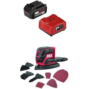 Bundle of SKIL PWR CORE 20 20V Battery and Charger Starter Kit Including 4.0 Ah Battery and Standard Charger-CB5196B-11 + SKIL PWR CORE 20 Brushless 20V Compact Multi-Sander Tool Only- SR6607B-00