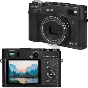 Minolta MND70 Retro 48 MP Autofocus Digital Camera with 5K Ultra HD Video, Rear Selfie Lens & WiFi, Black