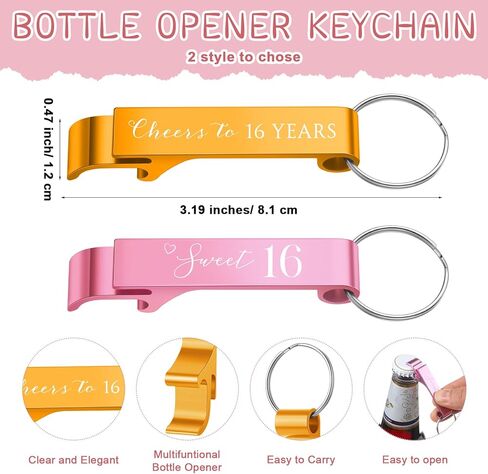 50 Sets Sweet 16 Party Favors for Guests Include Cheers to 16 Years Old Bottle Opener Keychain and Organza Bags Sweet 16 Cards with Rope 16 Party Favors for 16 Years Old Birthday Party in Saudi Arabia