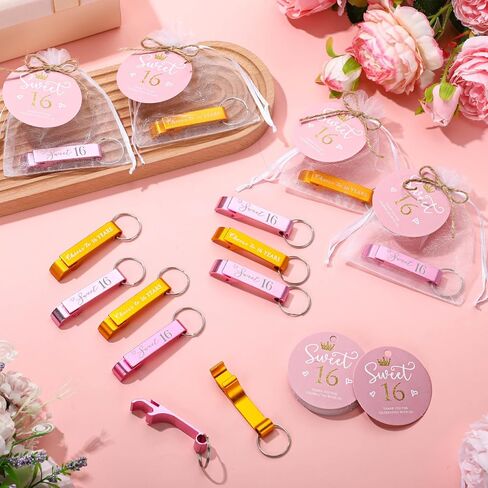 50 Sets Sweet 16 Party Favors for Guests Include Cheers to 16 Years Old Bottle Opener Keychain and Organza Bags Sweet 16 Cards with Rope 16 Party Favors for 16 Years Old Birthday Party in Saudi Arabia