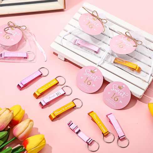 50 Sets Sweet 16 Party Favors for Guests Include Cheers to 16 Years Old Bottle Opener Keychain and Organza Bags Sweet 16 Cards with Rope 16 Party Favors for 16 Years Old Birthday Party in Saudi Arabia