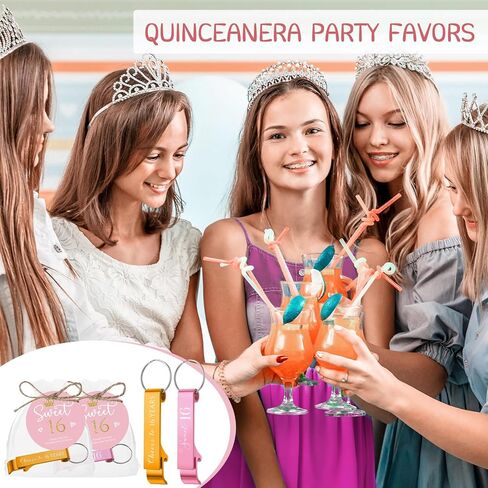 50 Sets Sweet 16 Party Favors for Guests Include Cheers to 16 Years Old Bottle Opener Keychain and Organza Bags Sweet 16 Cards with Rope 16 Party Favors for 16 Years Old Birthday Party in Saudi Arabia
