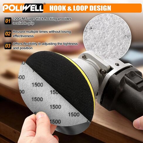 POLIWELL Sanding Discs 6 Inch 1500 Grit 20 Pack Hook & Loop | Round Flocking Sandpaper Ideal for Wet/Dry Grinder Polishing. Made of Hook&Loop for Waterproof in Saudi Arabia