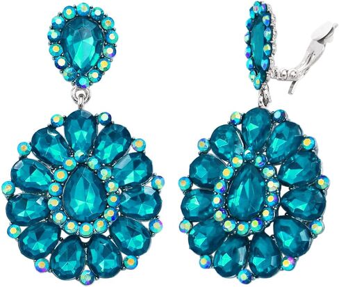 Rosemarie & Jubalee Women's Dramatic Mardi Gras Teardrop Crystals Long Shoulder Duster Clip On Style Earrings, 3.5" in Saudi Arabia