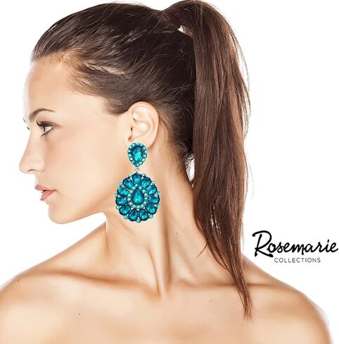 Rosemarie & Jubalee Women's Dramatic Mardi Gras Teardrop Crystals Long Shoulder Duster Clip On Style Earrings, 3.5" in Saudi Arabia