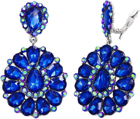 Rosemarie & Jubalee Women's Dramatic Mardi Gras Teardrop Crystals Long Shoulder Duster Clip On Style Earrings, 3.5" in Saudi Arabia
