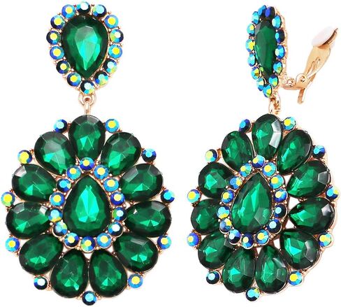 Rosemarie & Jubalee Women's Dramatic Mardi Gras Teardrop Crystals Long Shoulder Duster Clip On Style Earrings, 3.5" in Saudi Arabia
