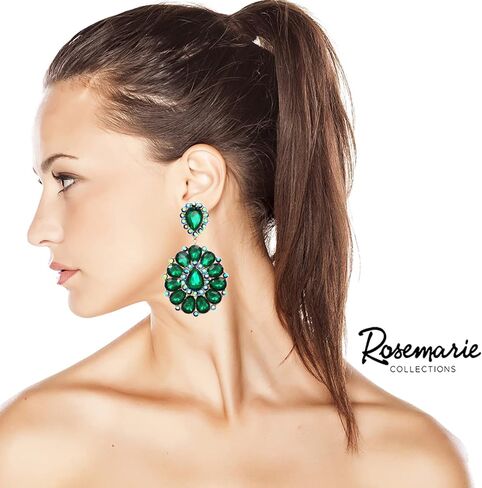 Rosemarie & Jubalee Women's Dramatic Mardi Gras Teardrop Crystals Long Shoulder Duster Clip On Style Earrings, 3.5" in Saudi Arabia