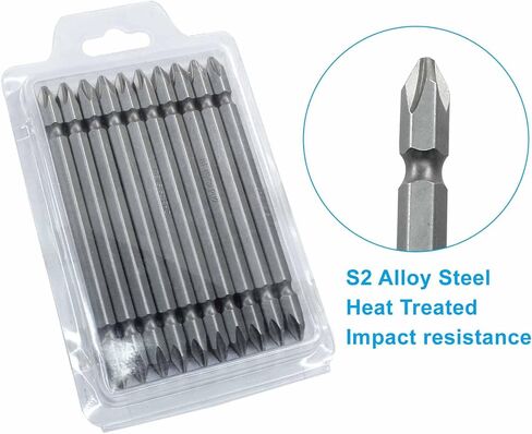 10PCS PH2 Phillips Double Ended Screwdriver Bits, 1/4 Inch Hex Shank, 2.5 Inch / 65 mm Length S2 Steel Tool Accessory in Saudi Arabia