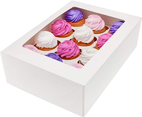 BAKELUV White 12 Cupcake Boxes, Cupcake Containers | 13x9.5x4, 25 Pack | 12 Cupcake Box Bulk, Cupcake Boxes 12 Count Carrier, Option to 14x10x4 Bakery Boxes with Window, ¼ Sheet Cake Box 13x9 Inches in Saudi Arabia