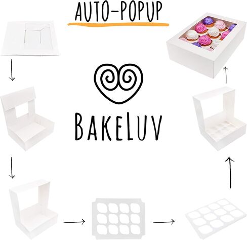 BAKELUV White 12 Cupcake Boxes, Cupcake Containers | 13x9.5x4, 25 Pack | 12 Cupcake Box Bulk, Cupcake Boxes 12 Count Carrier, Option to 14x10x4 Bakery Boxes with Window, ¼ Sheet Cake Box 13x9 Inches in Saudi Arabia