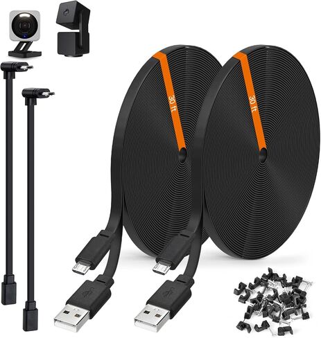 2-Pack 20ft Power Extension Cable Compatible with Wyze Cam v4,Wyze Cam Pan v3,Wyze OG,Wyze Cam v3 and v3 Pro Security Cameras - 6m Long Flat USB to Micro USB Charging Cord with L-Shaped Adapter, White in Saudi Arabia
