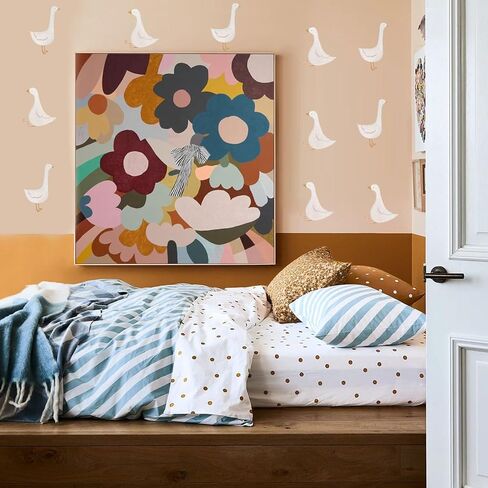 ملصقات حائط لغرفة الأطفال بألوان مائية من QUCHENG Boho، ملصقات جدارية قابلة للإزالة DIY ديكور PVC 4 ورقات in Kuwait