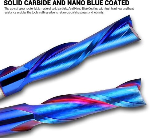 1/4 Inch Shank Spiral Compression Router Bit with DLC Coating - Solid Carbide CNC End Mill for Wood Carving, Engraving, and Grooving - 1/4 Inch Cutting Diameter, 1 Inch Cutting Length in Saudi Arabia