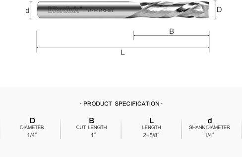 1/4 Inch Shank Spiral Compression Router Bit with DLC Coating - Solid Carbide CNC End Mill for Wood Carving, Engraving, and Grooving - 1/4 Inch Cutting Diameter, 1 Inch Cutting Length in Saudi Arabia