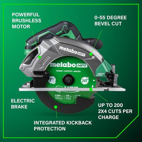 Metabo HPT 18V Multivolt Cordless Circular Saw ، شفرة المنشار 7-1/4 بوصة ، أداة كهربائية فقط-لا بطارية ، مصباح LED ، منفاخ الغبار ، حماية الشفرة على الأصل وربطها ، خفيفة الوزن ، C1807DAQ4 in Kuwait